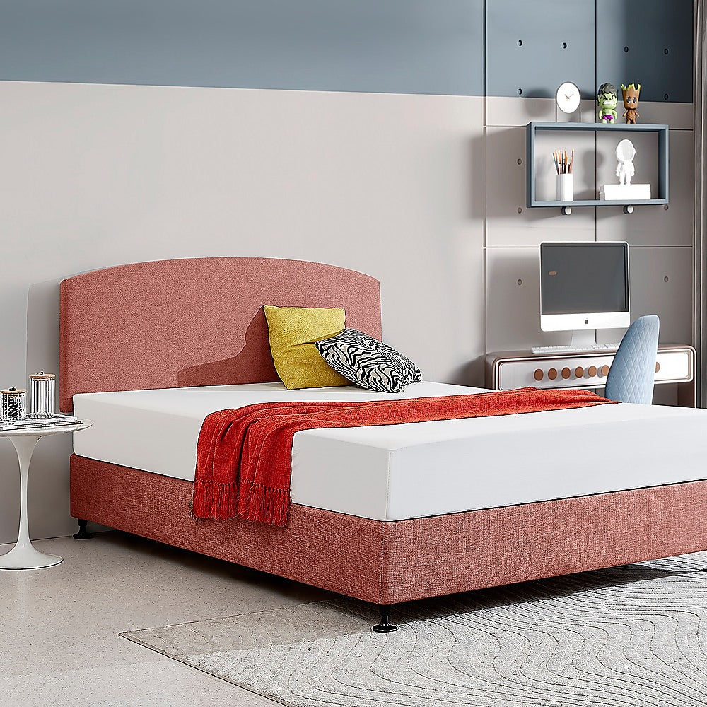 Linen Fabric Queen Bed Curved Headboard Bedhead - Pearl Copper Brown V63-839771