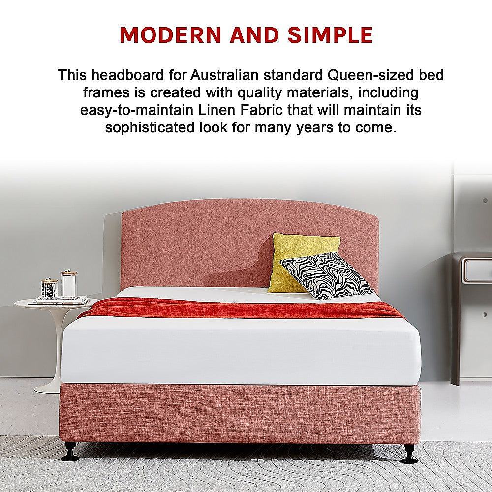 Linen Fabric Queen Bed Curved Headboard Bedhead - Pearl Copper Brown V63-839771