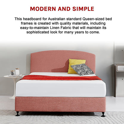 Linen Fabric Queen Bed Curved Headboard Bedhead - Pearl Copper Brown V63-839771