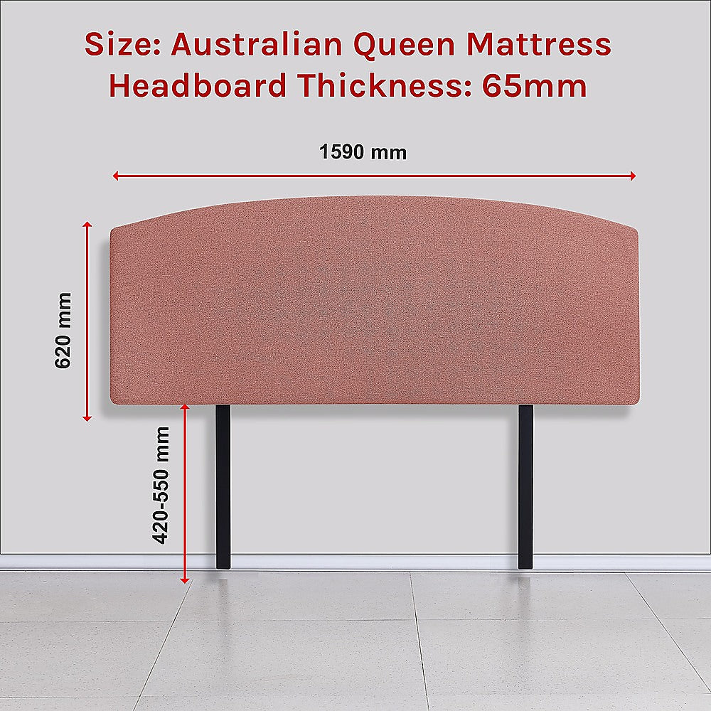 Linen Fabric Queen Bed Curved Headboard Bedhead - Pearl Copper Brown V63-839771