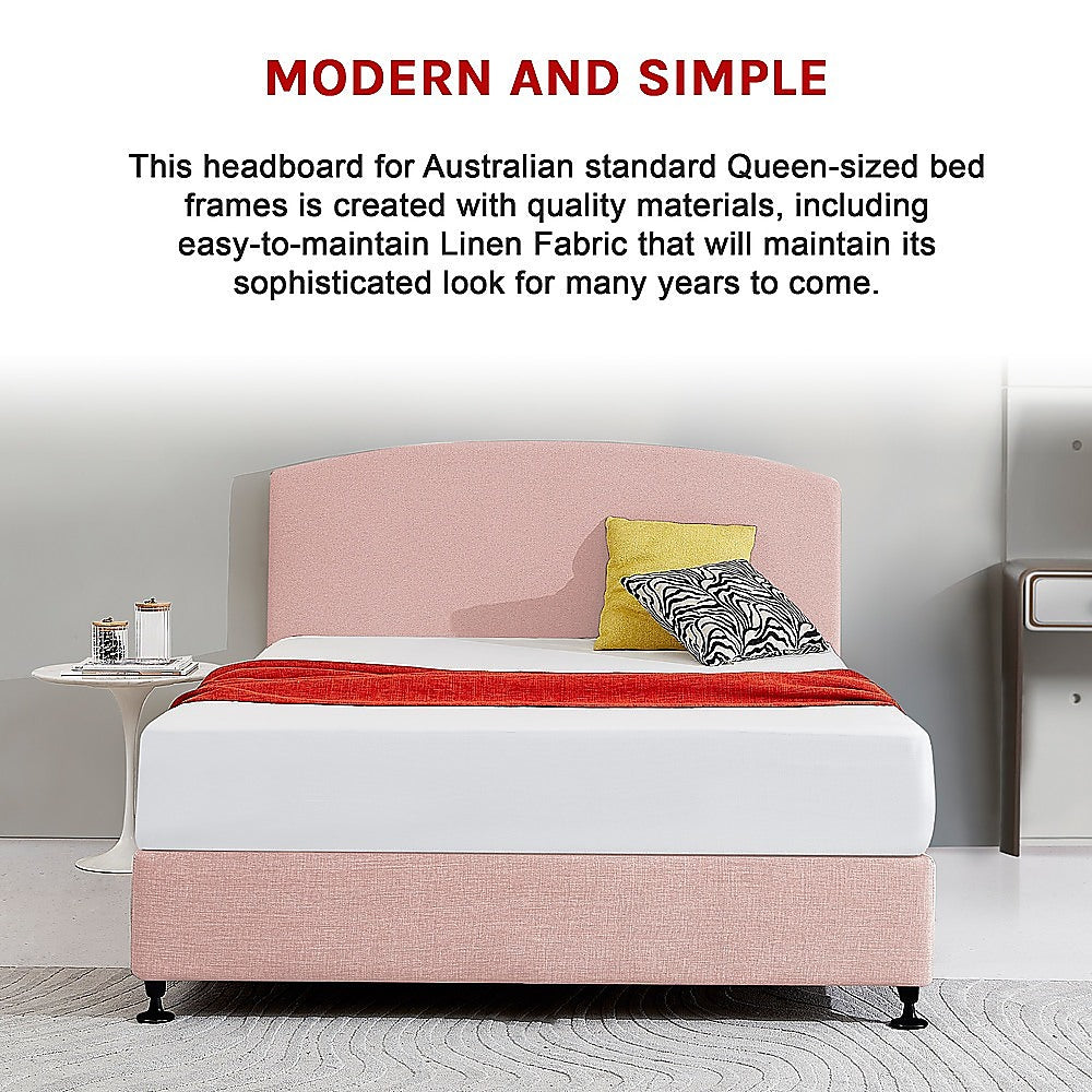 Linen Fabric Queen Bed Curved Headboard Bedhead - Pale Pink V63-839781