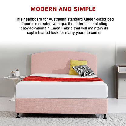 Linen Fabric Queen Bed Curved Headboard Bedhead - Pale Pink V63-839781