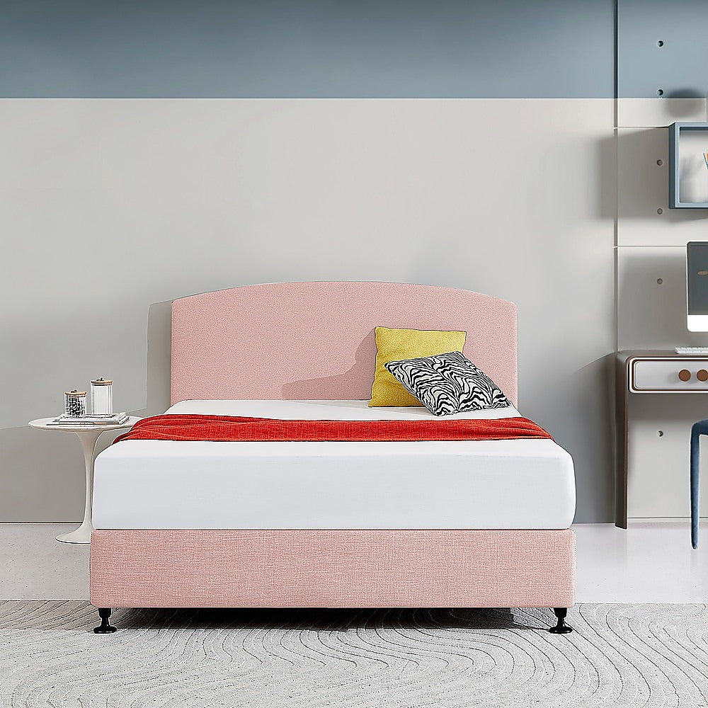 Linen Fabric Queen Bed Curved Headboard Bedhead - Pale Pink V63-839781