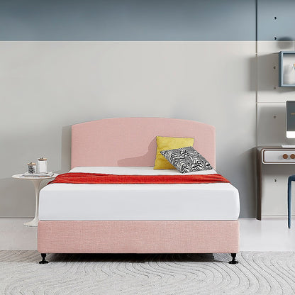Linen Fabric Queen Bed Curved Headboard Bedhead - Pale Pink V63-839781