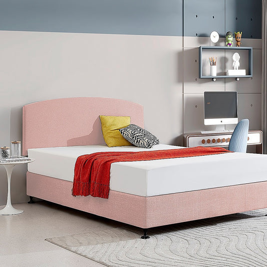 Linen Fabric Queen Bed Curved Headboard Bedhead - Pale Pink V63-839781