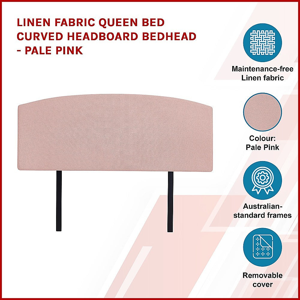 Linen Fabric Queen Bed Curved Headboard Bedhead - Pale Pink V63-839781