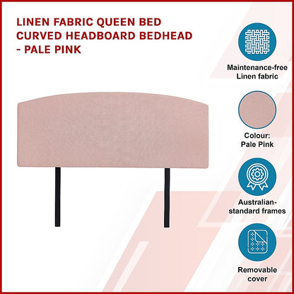 Linen Fabric Queen Bed Curved Headboard Bedhead - Pale Pink V63-839781