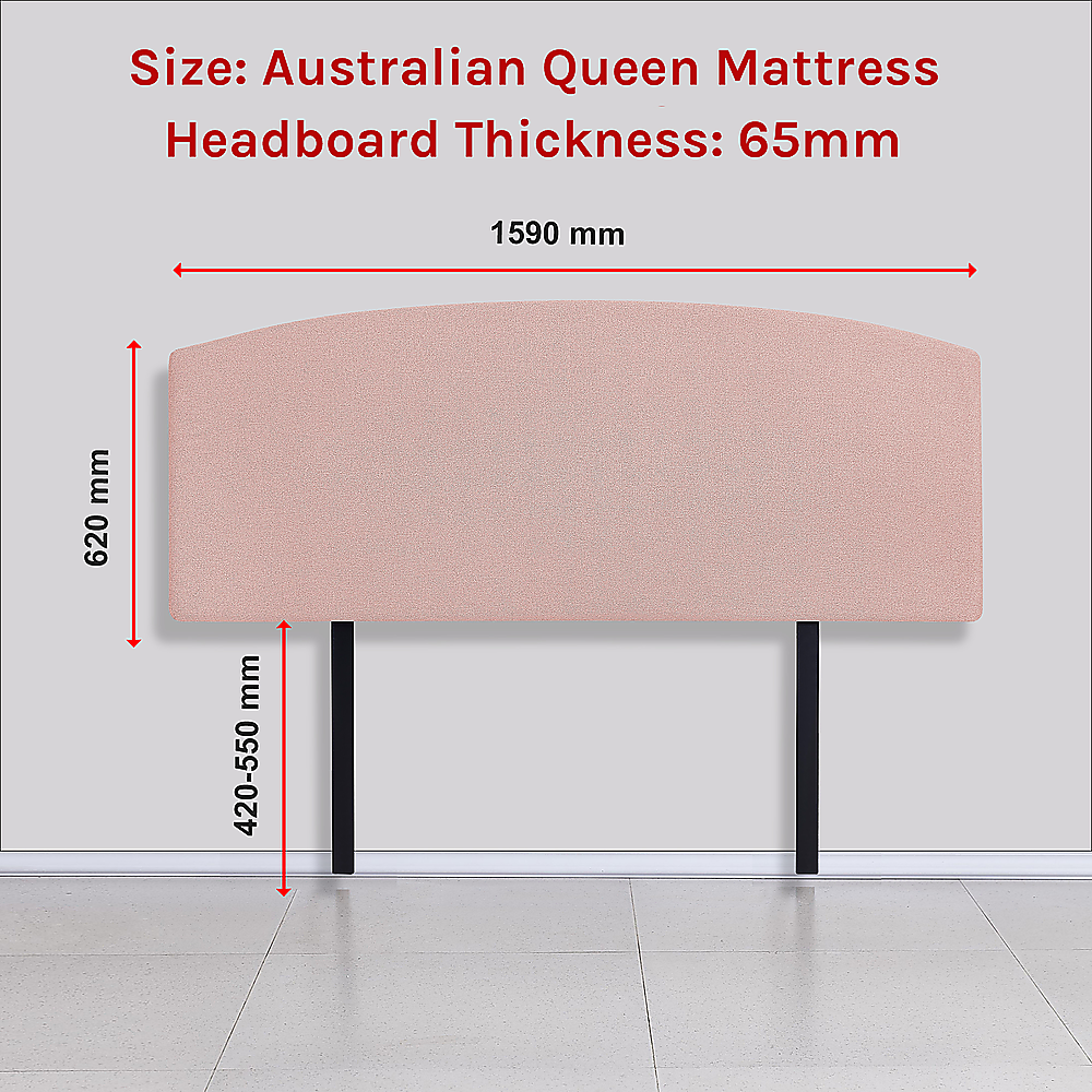 Linen Fabric Queen Bed Curved Headboard Bedhead - Pale Pink V63-839781
