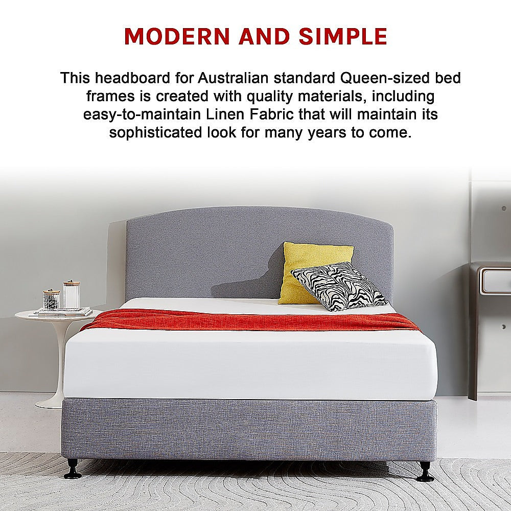 Linen Fabric Queen Bed Curved Headboard Bedhead - Slate Ash V63-839791