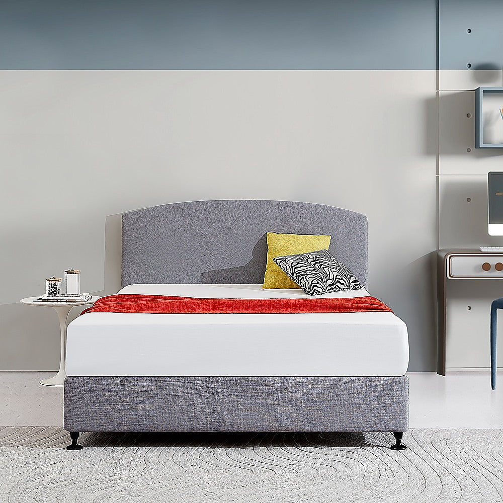 Linen Fabric Queen Bed Curved Headboard Bedhead - Slate Ash V63-839791