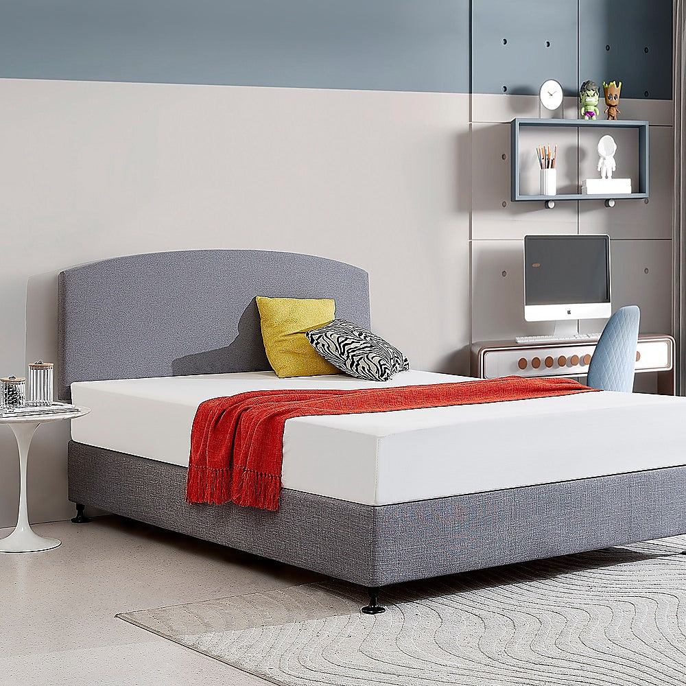 Linen Fabric Queen Bed Curved Headboard Bedhead - Slate Ash V63-839791