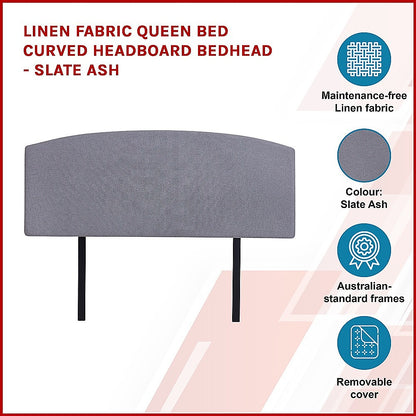 Linen Fabric Queen Bed Curved Headboard Bedhead - Slate Ash V63-839791