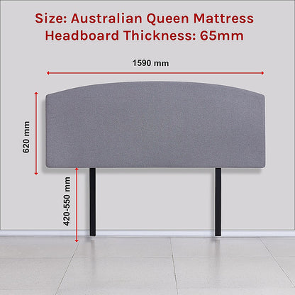 Linen Fabric Queen Bed Curved Headboard Bedhead - Slate Ash V63-839791