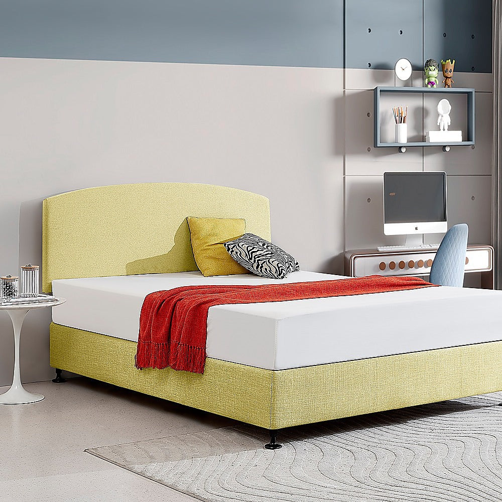 Linen Fabric Queen Bed Curved Headboard Bedhead - Sulfur Yellow V63-839801