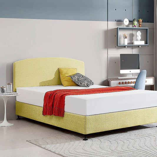 Linen Fabric Queen Bed Curved Headboard Bedhead - Sulfur Yellow V63-839801