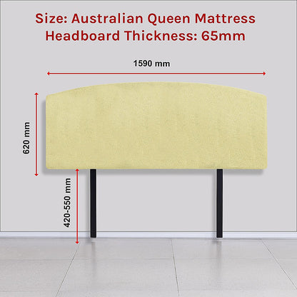 Linen Fabric Queen Bed Curved Headboard Bedhead - Sulfur Yellow V63-839801