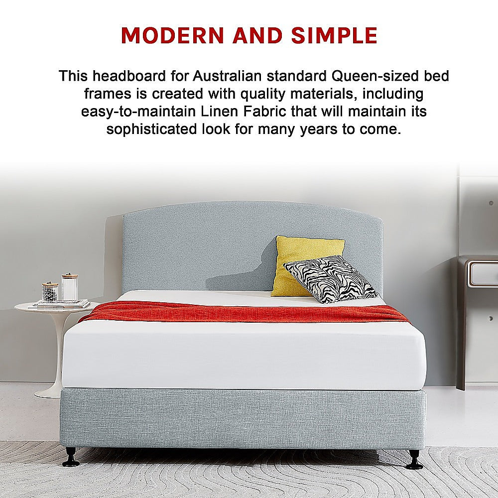 Linen Fabric Queen Bed Curved Headboard Bedhead - Stone Grey V63-839821
