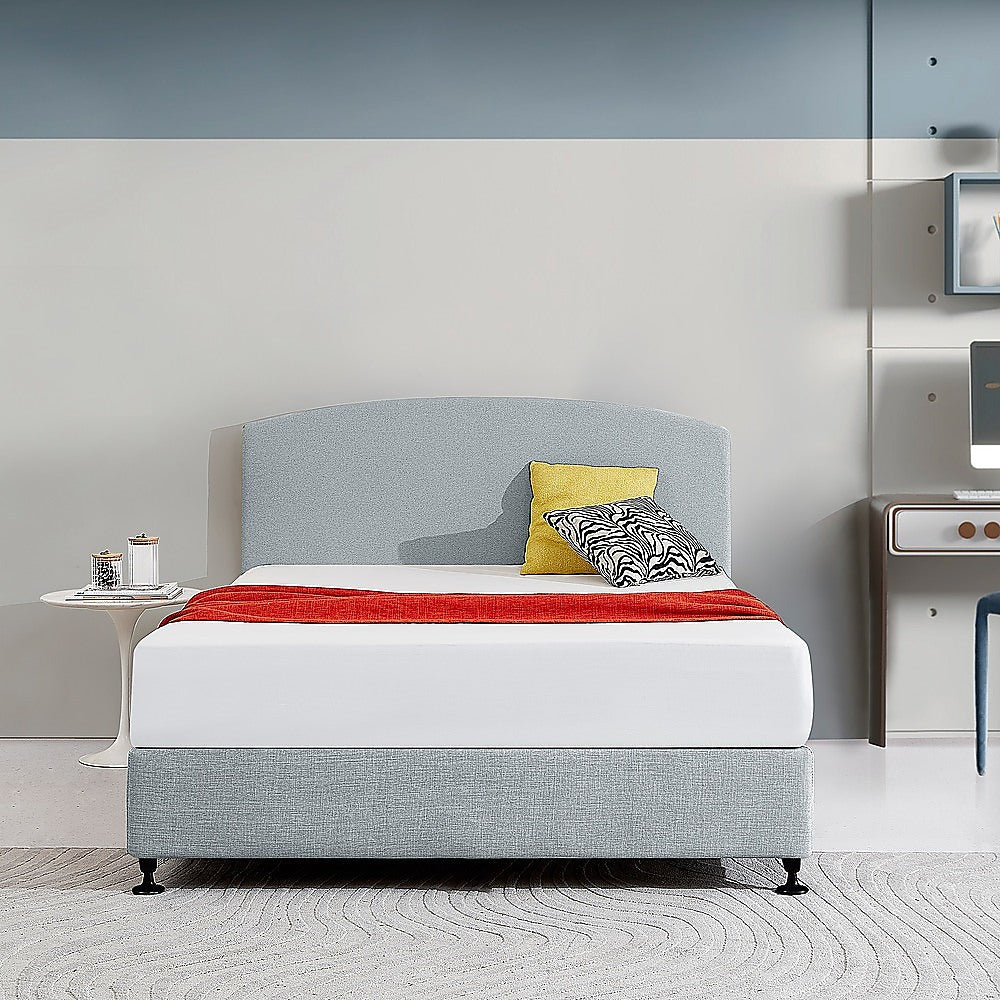 Linen Fabric Queen Bed Curved Headboard Bedhead - Stone Grey V63-839821