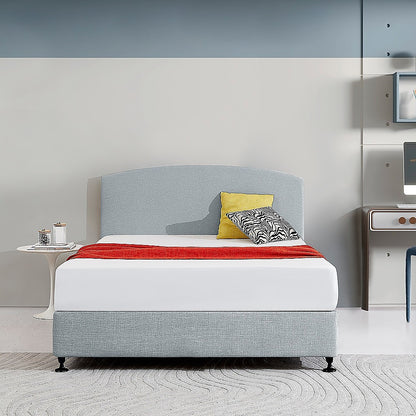 Linen Fabric Queen Bed Curved Headboard Bedhead - Stone Grey V63-839821