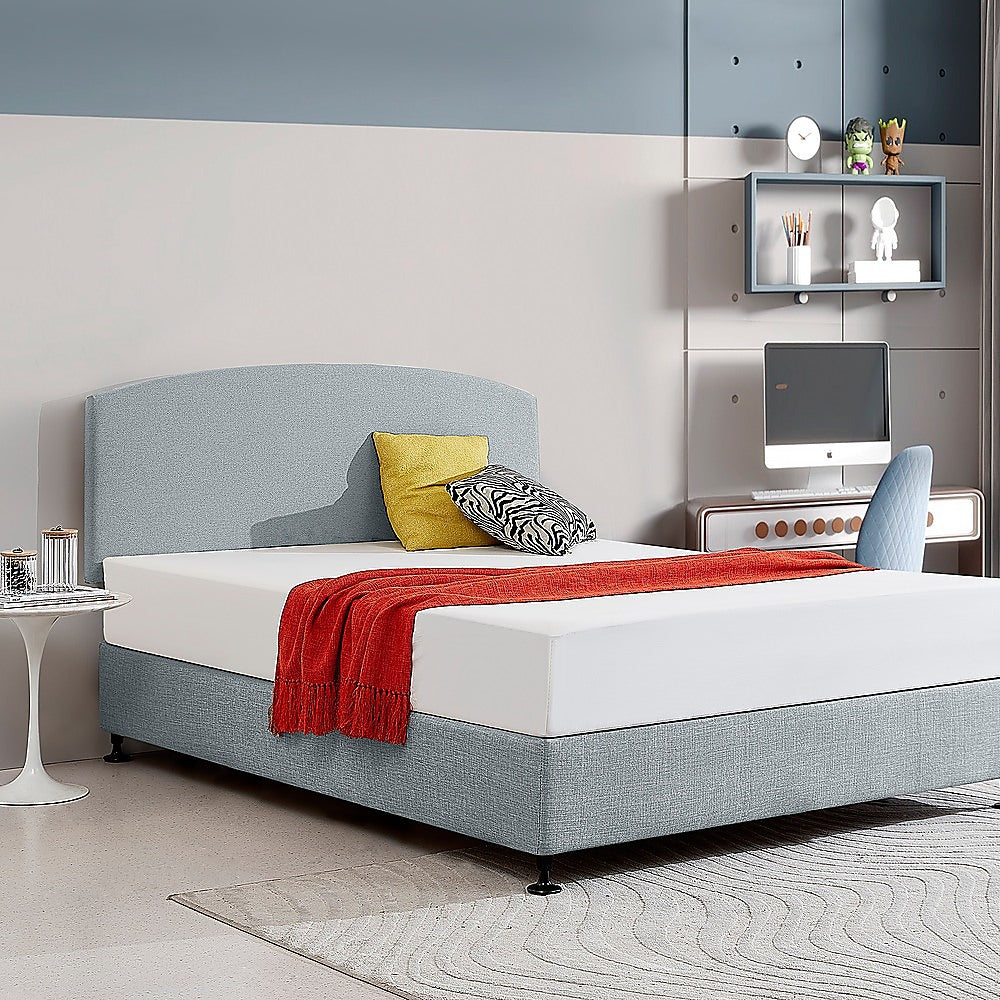 Linen Fabric Queen Bed Curved Headboard Bedhead - Stone Grey V63-839821