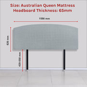 Linen Fabric Queen Bed Curved Headboard Bedhead - Stone Grey V63-839821