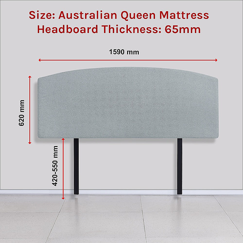Linen Fabric Queen Bed Curved Headboard Bedhead - Stone Grey V63-839821