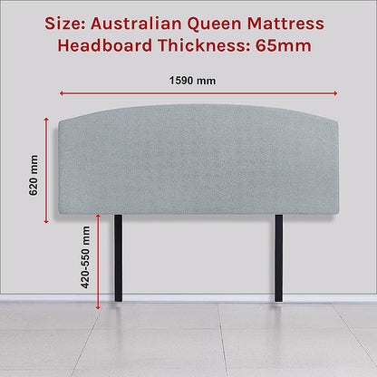 Linen Fabric Queen Bed Curved Headboard Bedhead - Stone Grey V63-839821