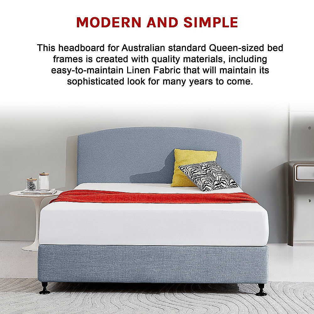 Linen Fabric Queen Bed Curved Headboard Bedhead - Berlin Blue V63-839831