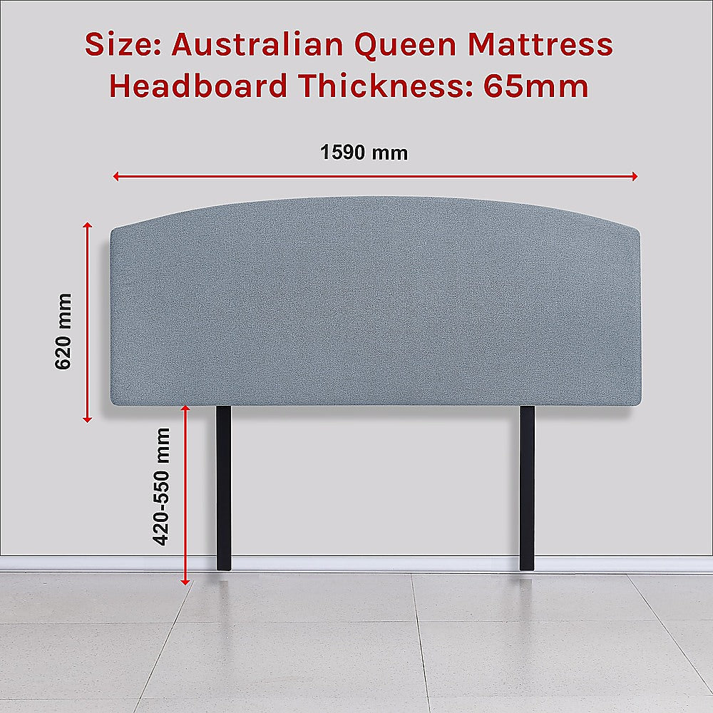 Linen Fabric Queen Bed Curved Headboard Bedhead - Berlin Blue V63-839831