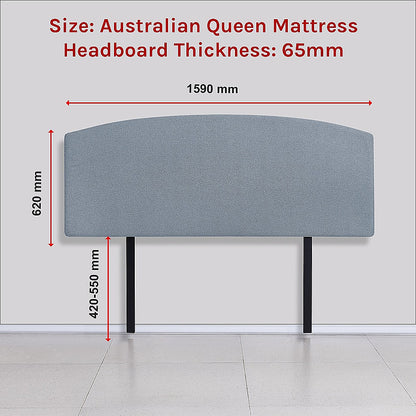 Linen Fabric Queen Bed Curved Headboard Bedhead - Berlin Blue V63-839831
