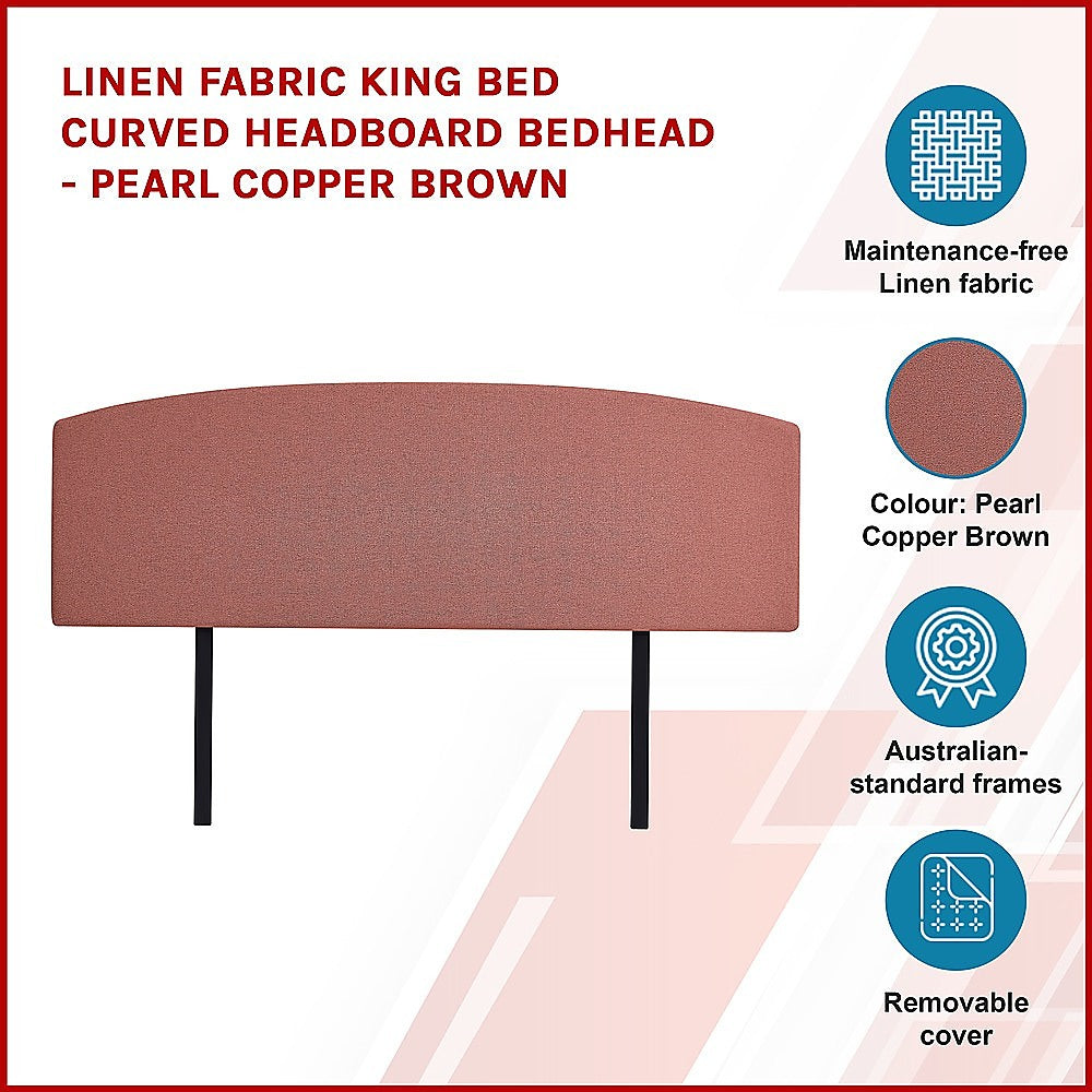 Linen Fabric King Bed Curved Headboard Bedhead - Pearl Copper Brown V63-839851