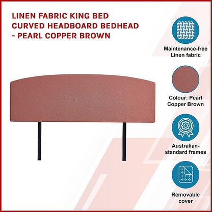 Linen Fabric King Bed Curved Headboard Bedhead - Pearl Copper Brown V63-839851