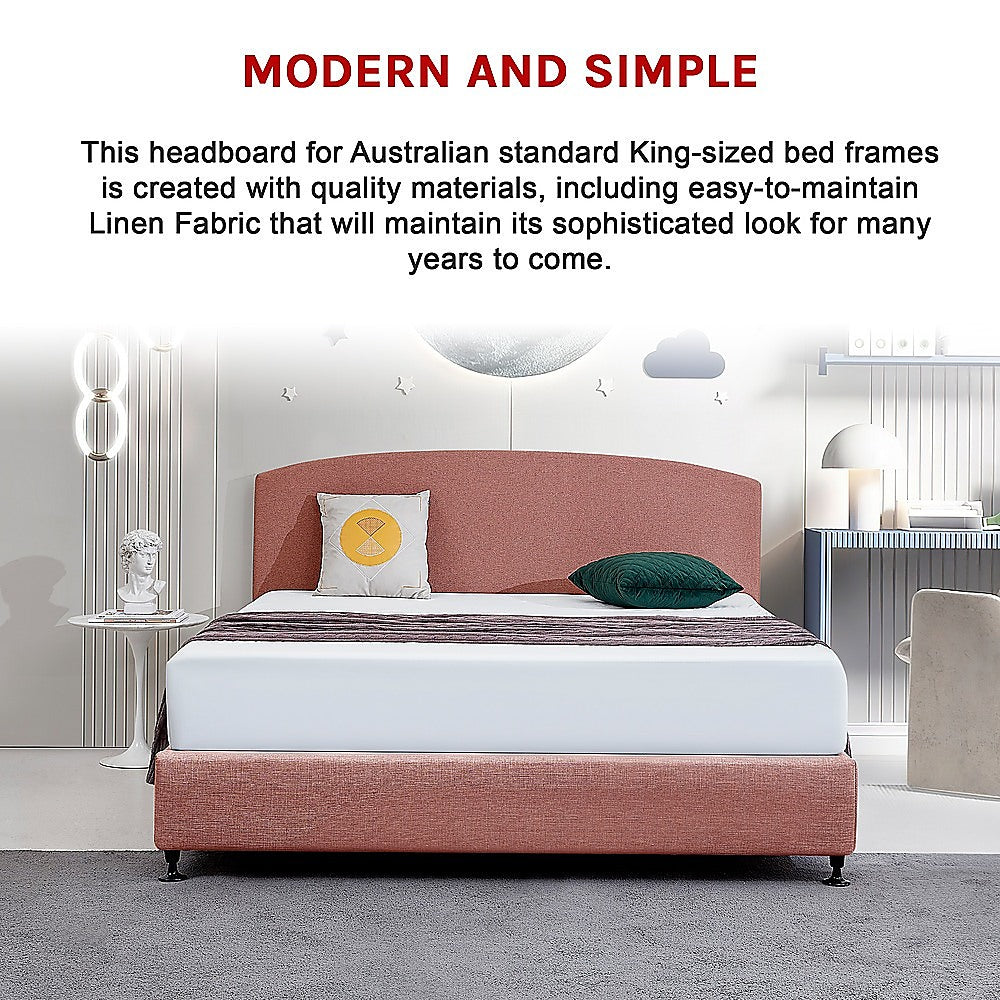 Linen Fabric King Bed Curved Headboard Bedhead - Pearl Copper Brown V63-839851