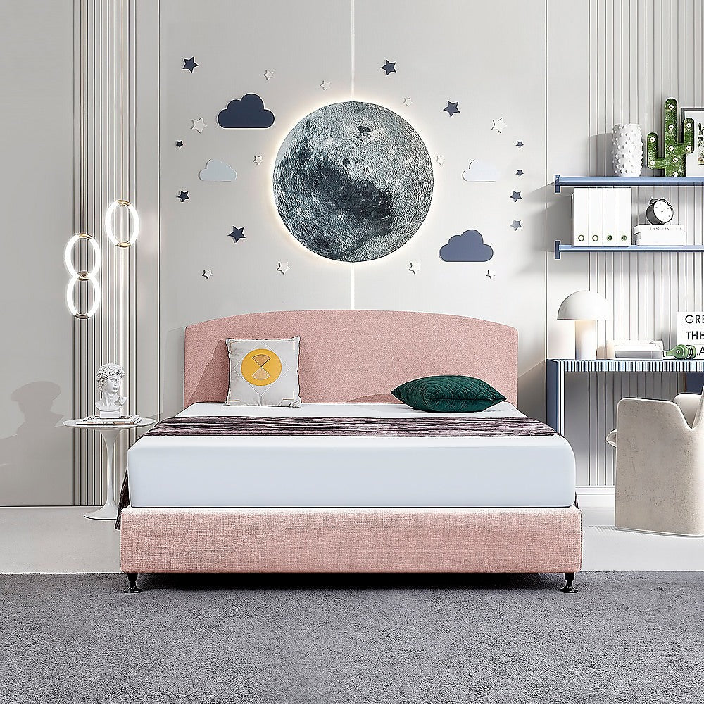Linen Fabric King Bed Curved Headboard Bedhead - Pale Pink V63-839861