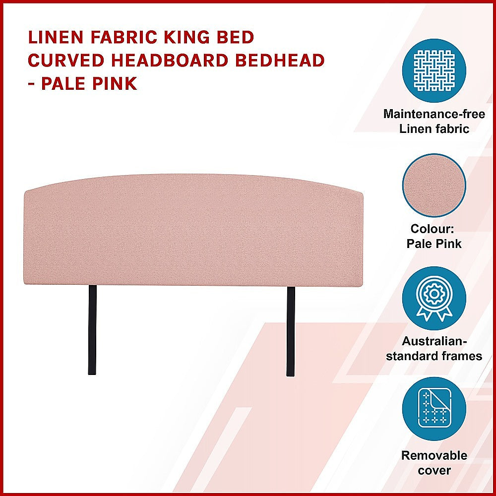 Linen Fabric King Bed Curved Headboard Bedhead - Pale Pink V63-839861
