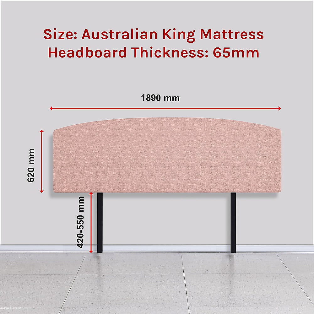 Linen Fabric King Bed Curved Headboard Bedhead - Pale Pink V63-839861