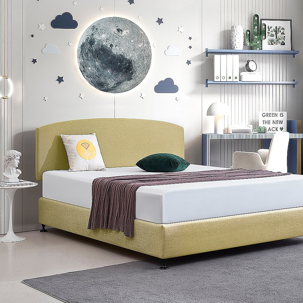 Linen Fabric King Bed Curved Headboard Bedhead - Sulfur Yellow V63-839881
