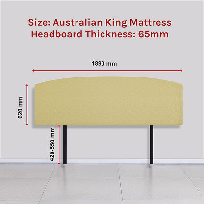 Linen Fabric King Bed Curved Headboard Bedhead - Sulfur Yellow V63-839881
