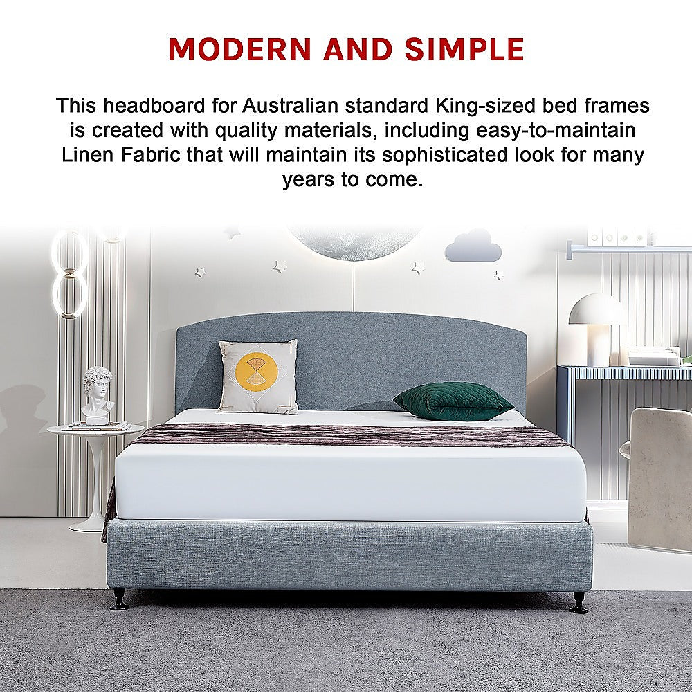 Linen Fabric King Bed Curved Headboard Bedhead - Berlin Blue V63-839911