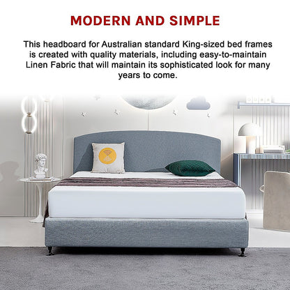 Linen Fabric King Bed Curved Headboard Bedhead - Berlin Blue V63-839911