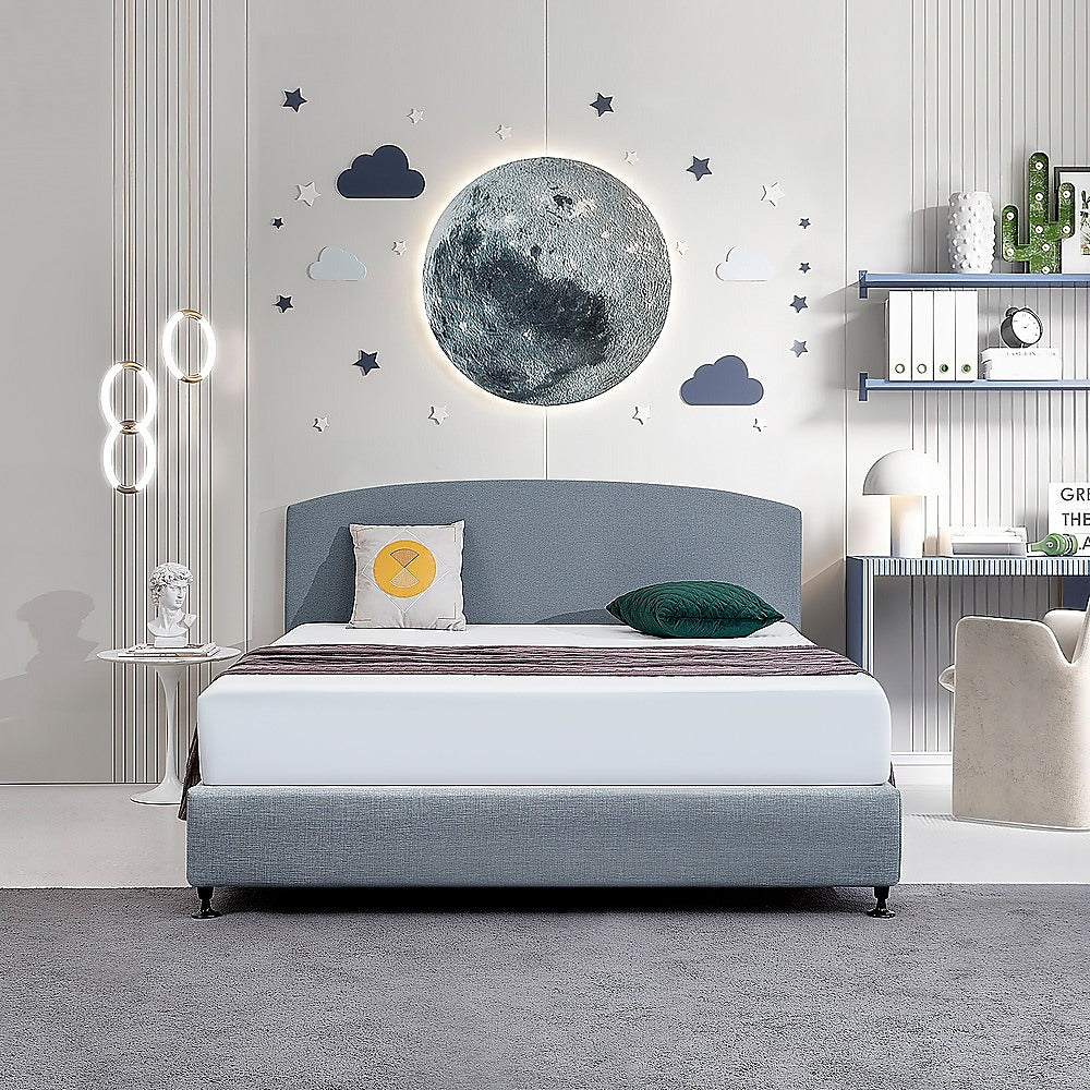 Linen Fabric King Bed Curved Headboard Bedhead - Berlin Blue V63-839911