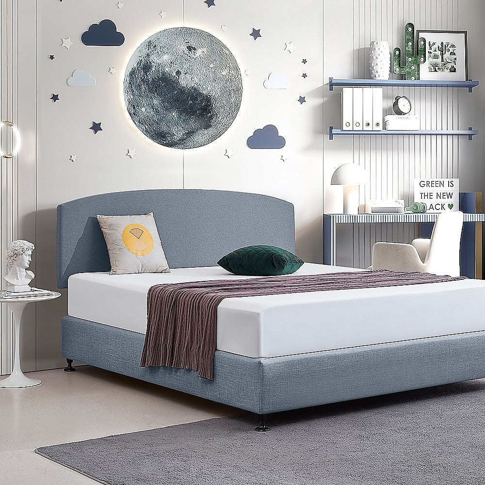 Linen Fabric King Bed Curved Headboard Bedhead - Berlin Blue V63-839911