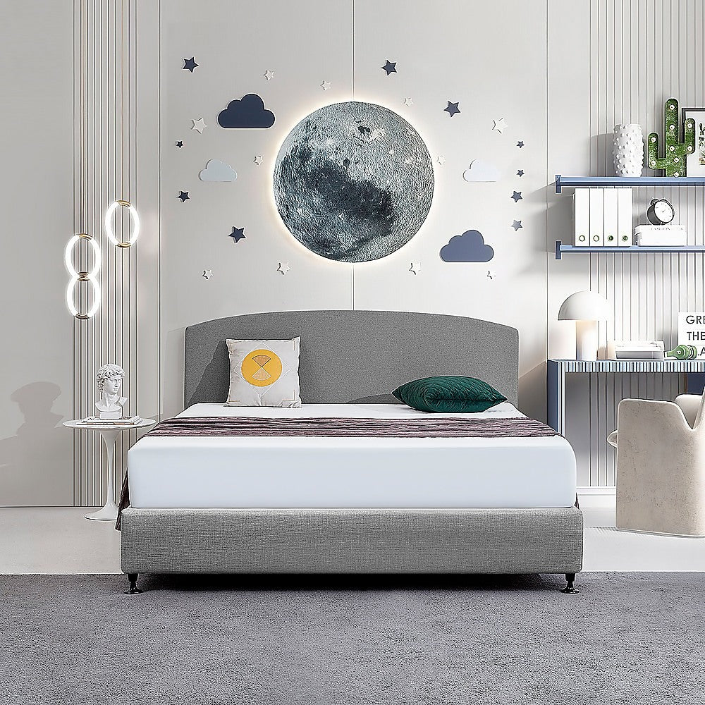 Linen Fabric King Bed Curved Headboard Bedhead - Night Ash V63-839921