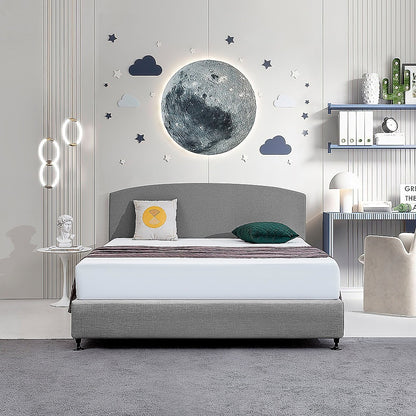 Linen Fabric King Bed Curved Headboard Bedhead - Night Ash V63-839921