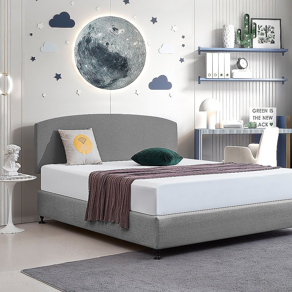 Linen Fabric King Bed Curved Headboard Bedhead - Night Ash V63-839921