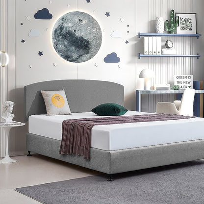 Linen Fabric King Bed Curved Headboard Bedhead - Night Ash V63-839921