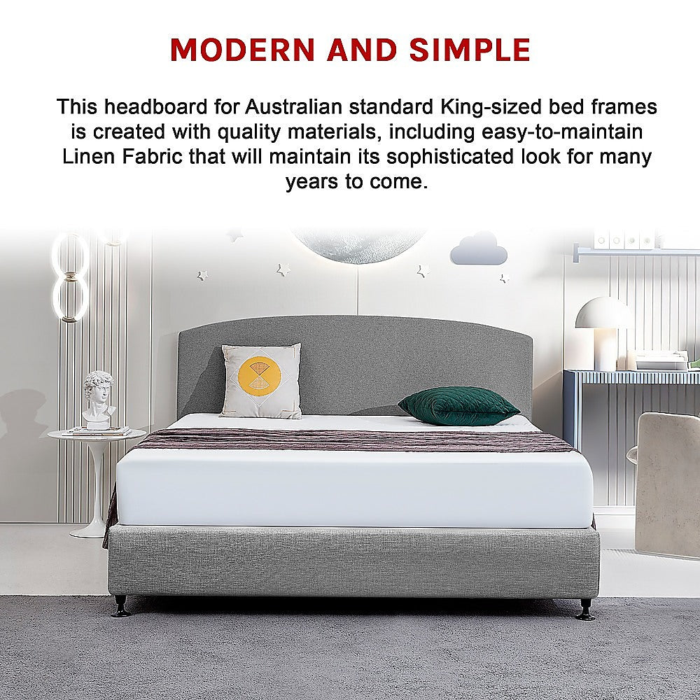 Linen Fabric King Bed Curved Headboard Bedhead - Night Ash V63-839921