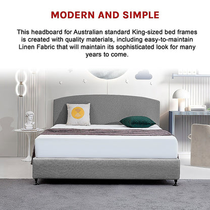 Linen Fabric King Bed Curved Headboard Bedhead - Night Ash V63-839921
