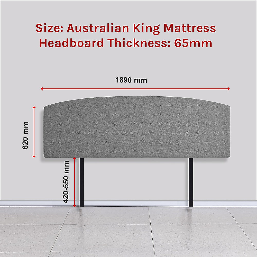 Linen Fabric King Bed Curved Headboard Bedhead - Night Ash V63-839921