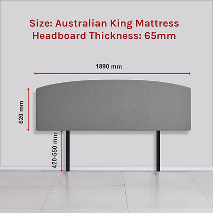 Linen Fabric King Bed Curved Headboard Bedhead - Night Ash V63-839921